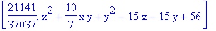 [21141/37037, x^2+10/7*x*y+y^2-15*x-15*y+56]